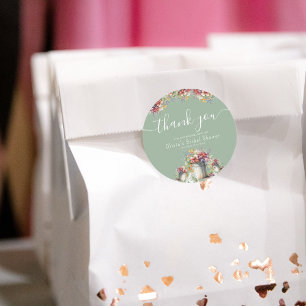 Danke Typography Frühlingsblumen Brautparty Runder Aufkleber