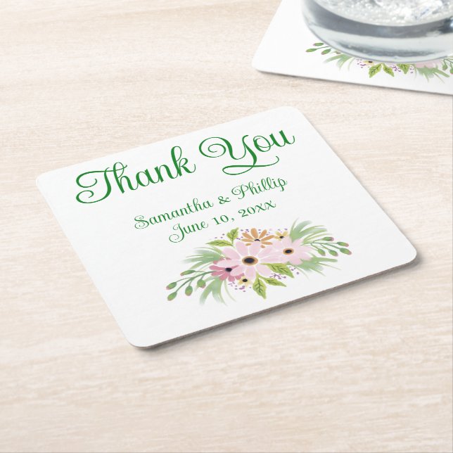 Danke Untersetzer Gastgeschenk Hochzeit grüner Bau (angewinkelt)