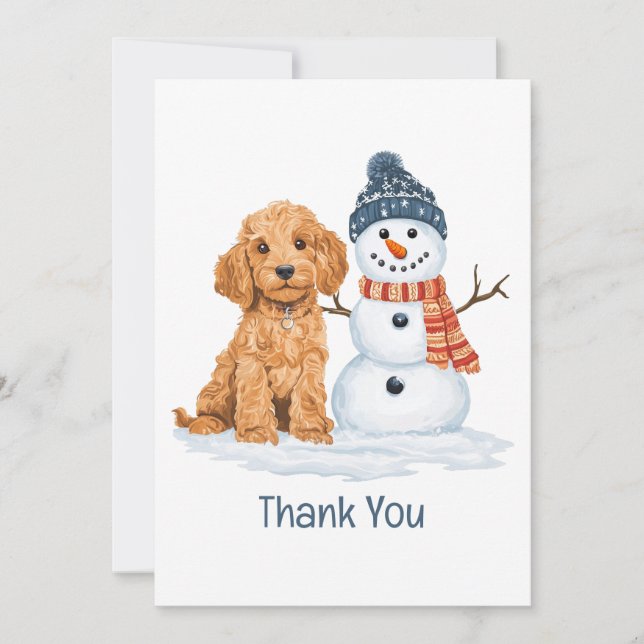 Danke Urlaub Winter Goldendoodle Hund Schneemann (Vorderseite)