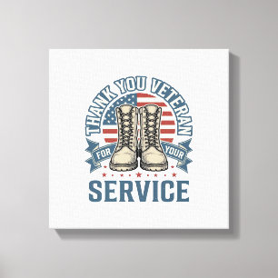 Danke Veteran Patriotische Stiefel Service Shirt_1 Leinwanddruck