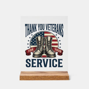Danke Veteranen Patriotische Stiefel Vintage-Desig Acrylschild