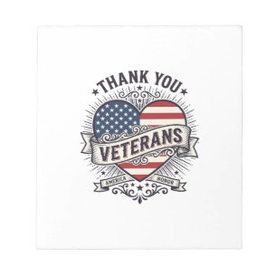 Danke Veteranen Patriotisches Herz Vektor Design_1 Notizblock