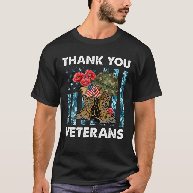Danke Veterans Combat Boots Poppy Blume Veter T-Shirt (Vorderseite)