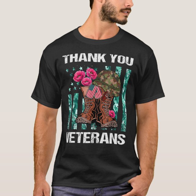 Danke Veterans Combat Boots Poppy Blume Veter T-Shirt (Vorderseite)