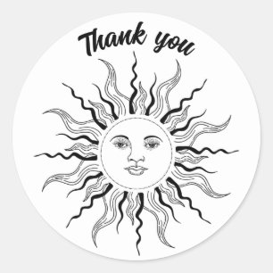 Danke vintage retro Sonnenschein Gesicht wellige S Runder Aufkleber
