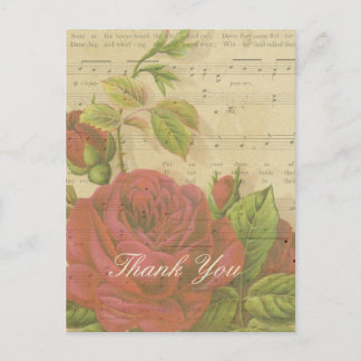 Danke Vintage rote Rosen Florale Notenblätter Postkarte
