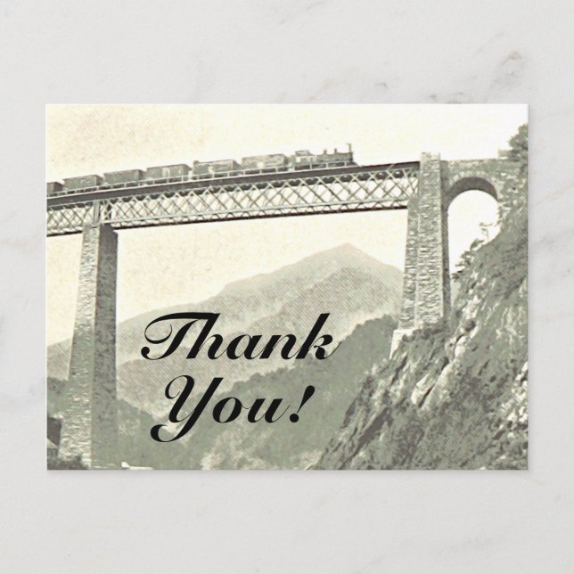 "Danke!", Vintage Train & Bridge Postcard Postkarte (Vorderseite)