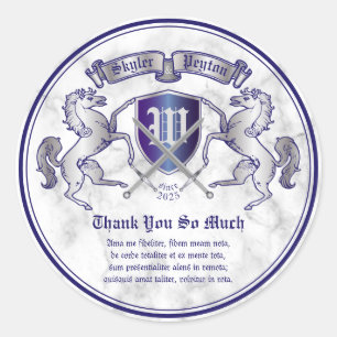 Danke Wappen Monogramm-Silber-Pferd Emble Runder Aufkleber