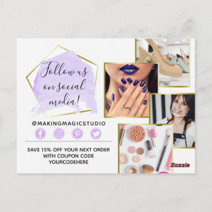 Danke Wasserfarbe Kristalle & Gold Boho 4-Foto Postkarte