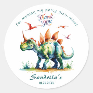 Danke Wasserfarben-Dinosaurier Runder Aufkleber