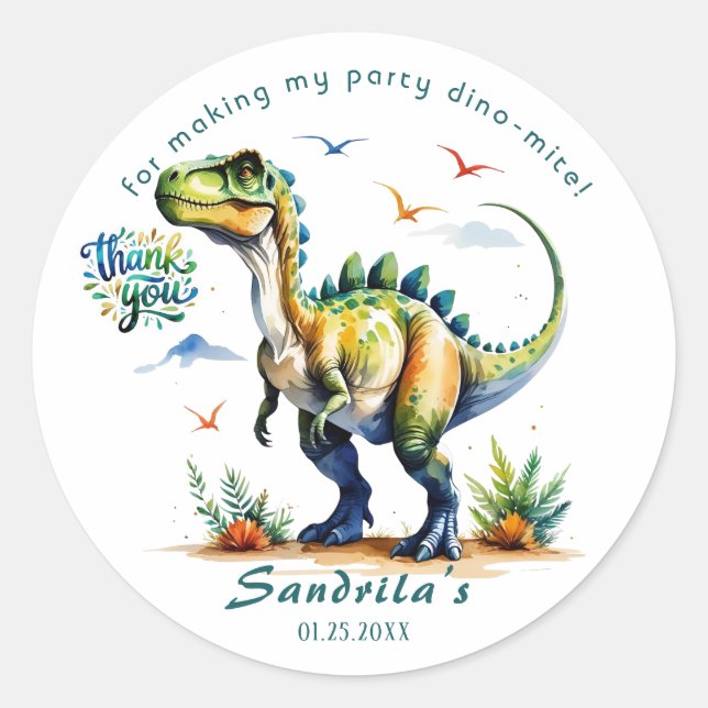 Danke Wasserfarben-Dinosaurier  Runder Aufkleber (Vorderseite)