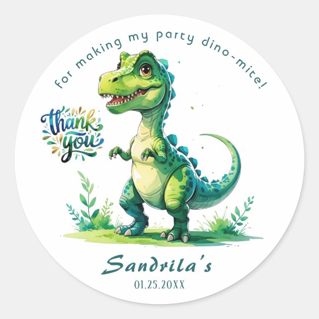 Danke Wasserfarben-Dinosaurier  Runder Aufkleber (Vorderseite)