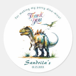 Danke Wasserfarben-Dinosaurier  Runder Aufkleber