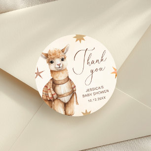 Danke Wasserfarben Lama Baby Shower Runder Aufkleber