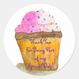 Danke, Wasserfarben Pink Cupcake, Sprinklen Runder Aufkleber