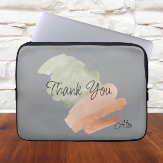 Danke Watercolor Pfirsich und Grün Benutzerdefinie Laptopschutzhülle