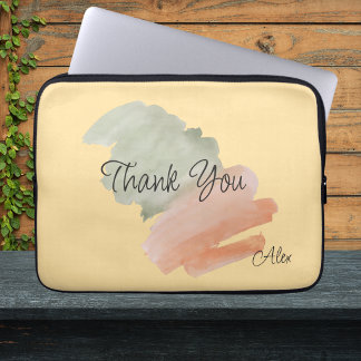 Danke Watercolor Pfirsich und Grün Benutzerdefinie Laptopschutzhülle