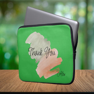 Danke Watercolor Pfirsich und Grün Benutzerdefinie Laptopschutzhülle