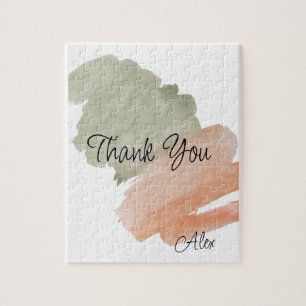 Danke Watercolor Pfirsich und Grün Benutzerdefinie Puzzle