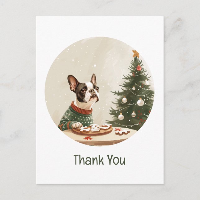 Danke Weihnachten Boston Terrier Hund Postkarte (Vorderseite)