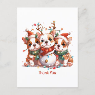 Danke Weihnachten English Bulldog Reindeer Santa Postkarte