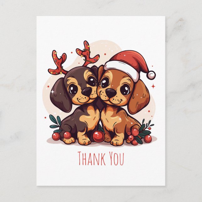 Danke Weihnachts-Dachshund-Hunde Postkarte (Vorderseite)