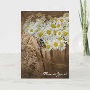 Danke-Weiße Gänseblümchen und Schmetterling Dankeskarte