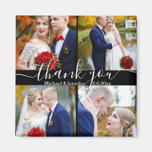 Danke, weiße Handschrift 4 Fotos Hochzeit schwarz Magnet