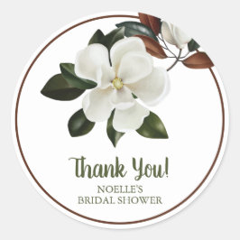 Danke! White Magnolia Blume Brautparty Runder Aufkleber