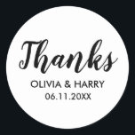 Danke White Runder Aufkleber<br><div class="desc">Elegante Danksagungen an weiße klassische Rundaufkleber,  ideal für Hochzeit- und Geburtstagsgeschenke.</div>