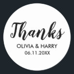 Danke White Runder Aufkleber<br><div class="desc">Elegante Danksagungen an weiße klassische Rundaufkleber,  ideal für Hochzeit- und Geburtstagsgeschenke.</div>