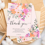 Danke, wilde Blume Pastelldusche Dankeskarte<br><div class="desc">Fügen Sie Ihrem Baby oder Brautparty Ihre eigenen Dankkarten mit diesen originalen,  niedlichen Country Wild Blume in Pastellrosa,  lila,  Orange und Grün Blume und Blätter auf editierbaren pastellfarbenen Rosa Hintergrund.</div>