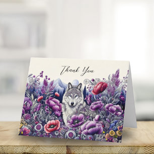 Danke Wolf-Volkskunst mit Mohnblumen Karte