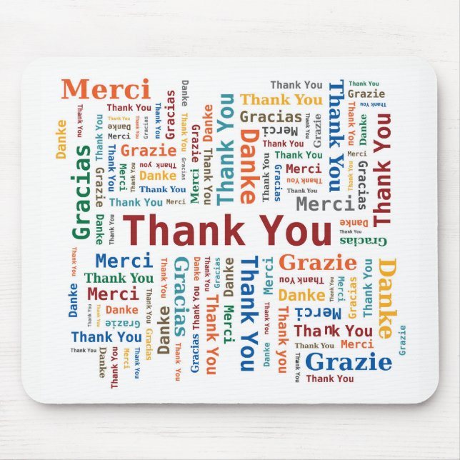 Danke, Wolke in 5 mehrfarbigen Sprachen abzufassen Mousepad (Vorne)