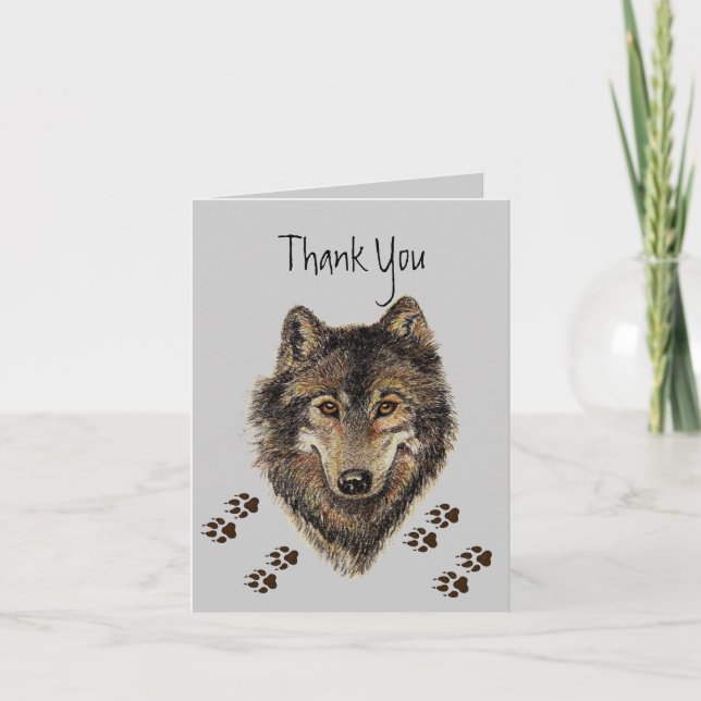 Danke, Wolves, Wolf Tracks Animal Dankeskarte (Vorderseite)