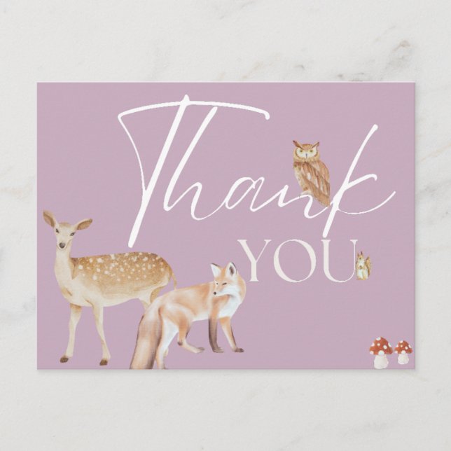 Danke Woodland Babydusche, Gender Neutral Postkarte (Vorderseite)