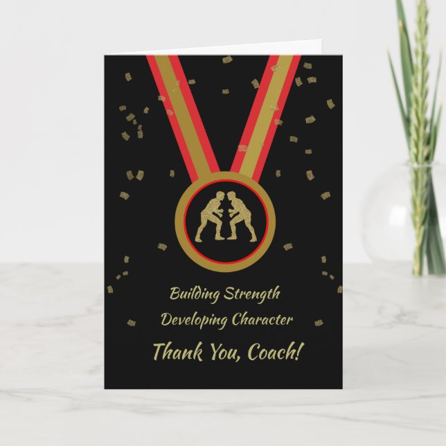 Danke Wrestling Coach Black Gold und Red Medal Karte (Vorderseite)