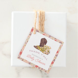 Danke Y'all Cowboy Boot & Bouquet Baby Dusche Geschenkanhänger