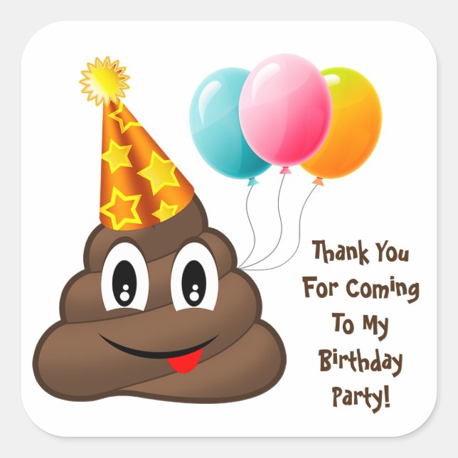 Danke, Yellow Party Kackte Emoji Birthday Stickers (Vorderseite)
