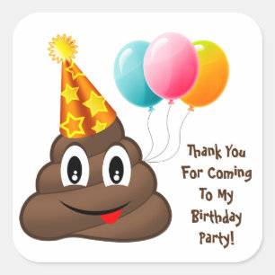 Danke, Yellow Party Kackte Emoji Birthday Stickers