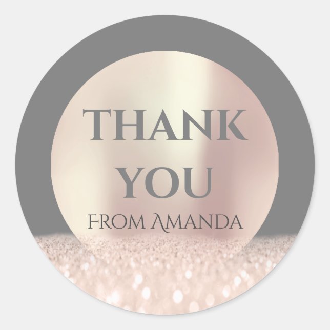 Danke, YOu Name White Rose Blush Gray Glitzer Runder Aufkleber