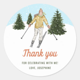 Danke zum Geburtstag beim Winterskilauf Runder Aufkleber