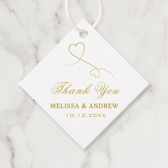 Danke | Zwei Goldherzen | Elegante Hochzeit Geschenkanhänger (Vorderseite)