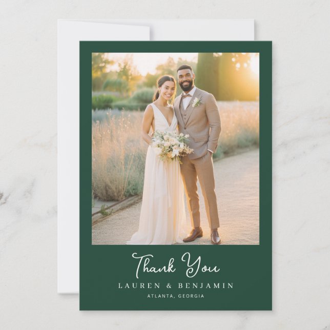 Dankelgrünes Foto Dankeskarte (Vorderseite)