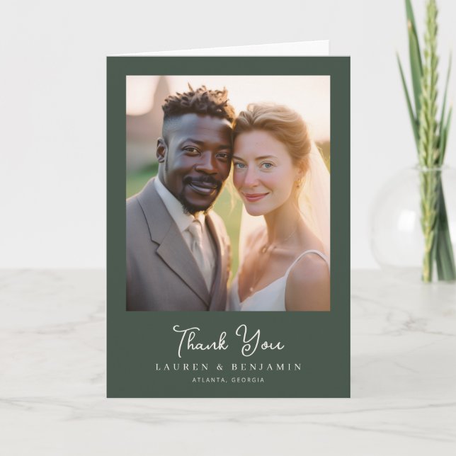 Dankelgrünes Foto Dankeskarte (Vorderseite)