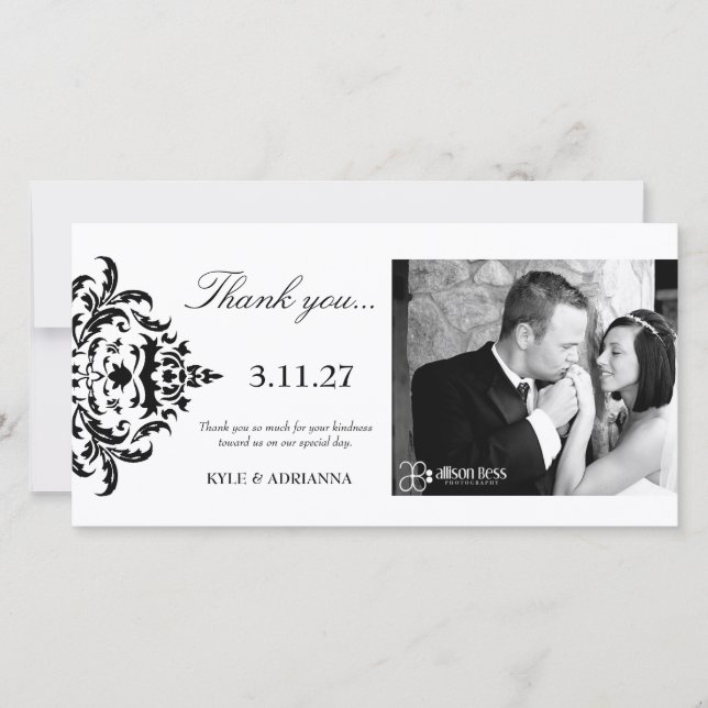 danken eleganter Damast 311-Simplisticly Ihnen Dankeskarte (Vorderseite)