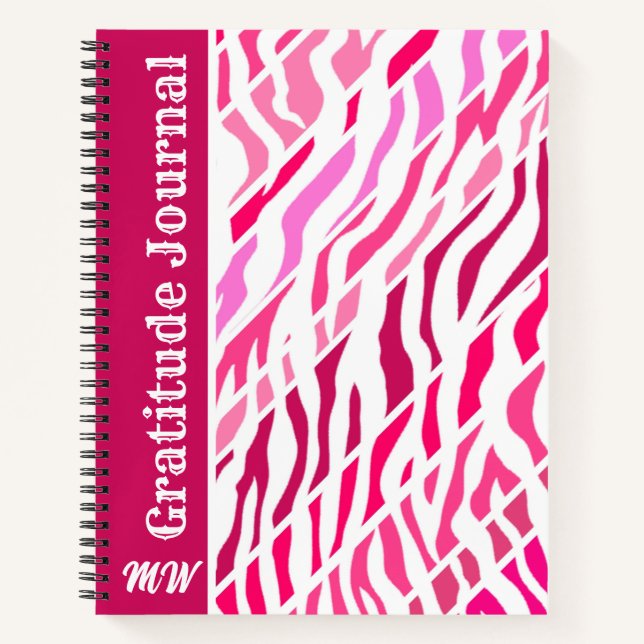 Dankensblatt Personalisiert Pink Zebra Stripe Notizbuch (Vorderseite)