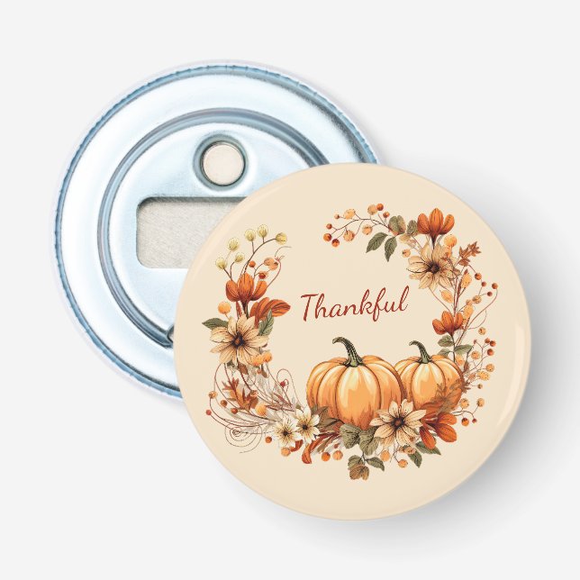 Dankenswerter Kürbis und Blume im Herbst Flaschenöffner (Vorderseite)