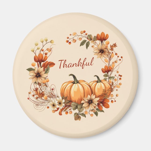 Dankenswerter Kürbis und Blume im Herbst Magnet (Vorne)