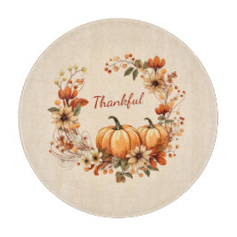 Dankenswerter Kürbis und Blume im Herbst Schneidebrett